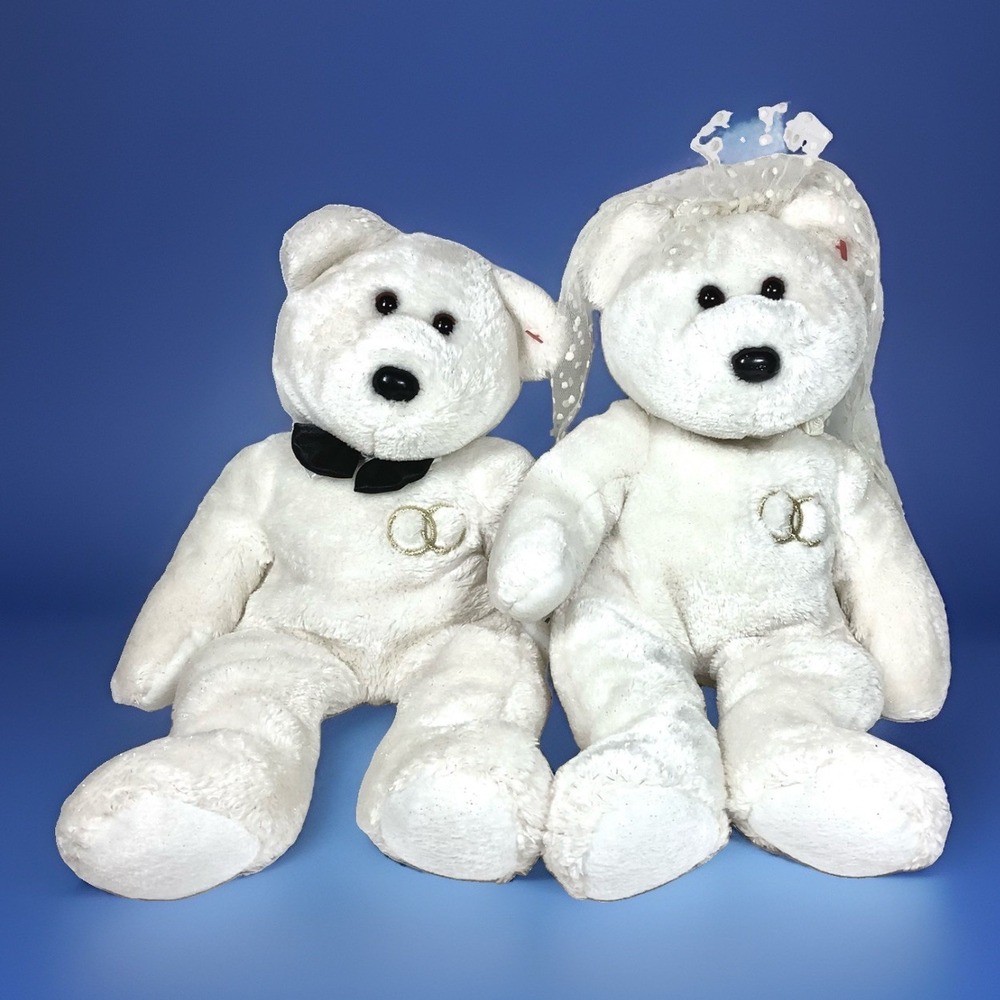 Ty Beanie Buddy Mr. & Mrs. Wedding Bride & Groom Bears 14" Plush Toy‎